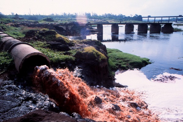 Effluent pipe of Common Effluent Treatmant Plant at Damanganga river in Vapi,Gujarat,India